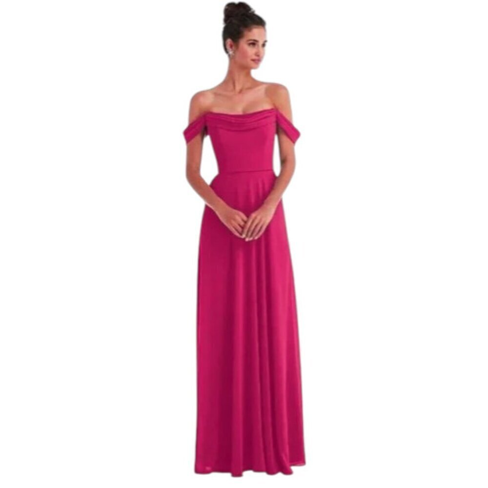 THREAD Chiffon Maxi Formal Gown Draped Off-shoulder Floor-length Dress Pink